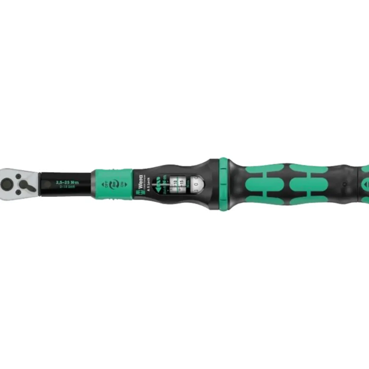 Wera Drehmomentschlüssel mit Umschaltknarre Click-Torque Lock A 5 (schwarz/grün, Abtrieb 1/4", 2,5 bis 25Nm)
