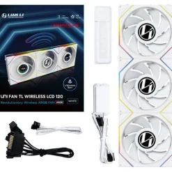 120x124x28mm Lian Li UNI FAN TL Wireless LCD Lüfter, ARGB, PWM, 3er-Pack inkl. Controller - Reverse Blade, weiß