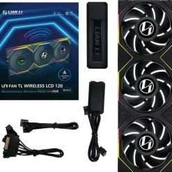 120x124x28mm Lian Li UNI FAN TL Wireless LCD Lüfter, ARGB, PWM, 3er-Pack inkl. Controller - schwarz